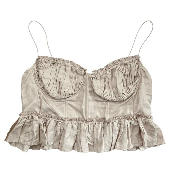 Brock Collection x H&M Organic Linen‎ Pleated Peplum Corset Blouse Cream XXL NWT - Picture 1 of 11